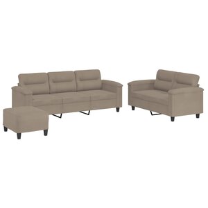 vidaXL Ensemble de canapés 3 Pièces avec coussins taupe tissu microfibre