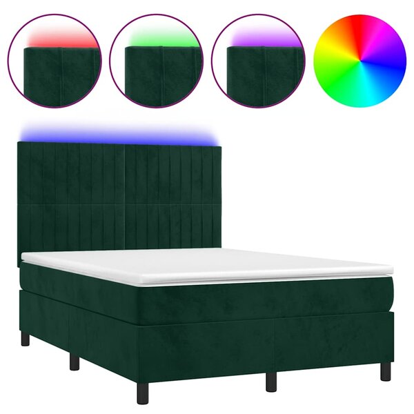 vidaXL Sommier à lattes de lit avec matelas LED Vert foncé 140x190 cm