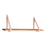 Étagère murale en bois naturel avec lanières en cuir marron 120 x 20 cm