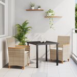 vidaXL Ensemble de salle à manger de jardin 3 pièces avec coussins en rattan poly beige