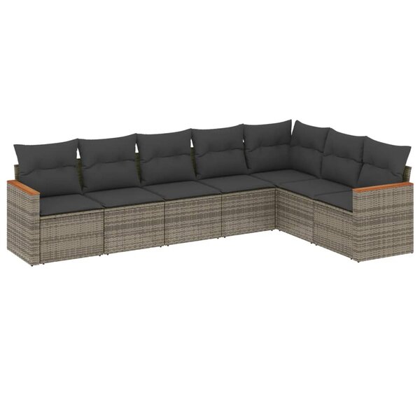 vidaXL Salon de jardin avec coussins 7 Pièces gris résine tressée