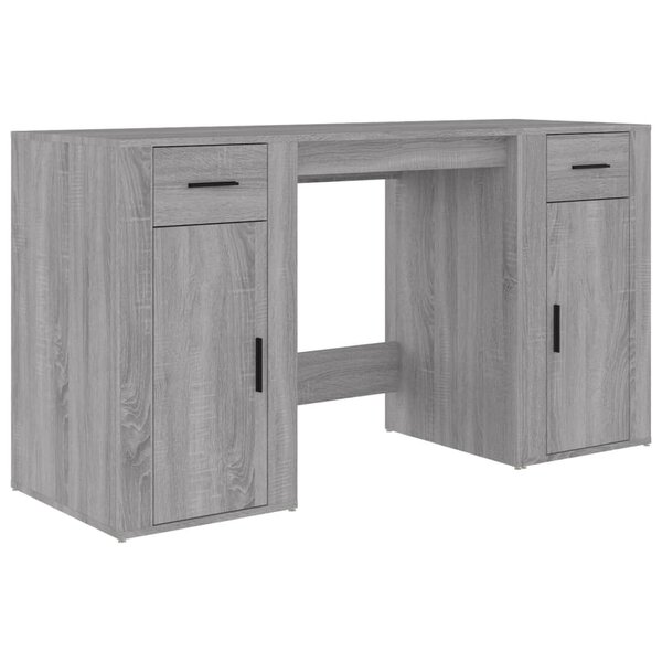 Bureau table poste de travail meuble d'ordinateur informatique étude avec armoire sonoma bois d'ingénierie gris 02_0023400