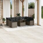 vidaXL Salon de jardin avec coussins 10 Pièces gris résine tressée