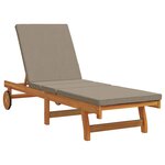 Chaise longue vidaXL avec roues et coussin en taupe en bois massif