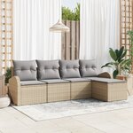 Ensemble de canapé de jardin de 5 pièces avec coussins Beige Poly Rotin