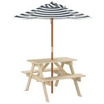 vidaXL Table de pique-nique pour 4 enfants avec parasol bois de sapin