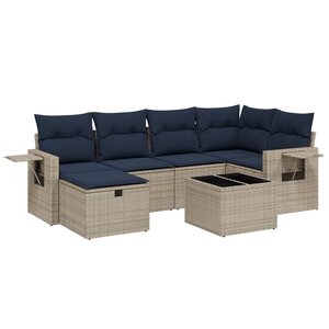 vidaXL Salon de jardin 7 Pièces avec coussins gris résine tressée