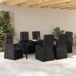 vidaXL Set de salle à manger de jardin de 7 pièces avec coussins noirs en rattan poly