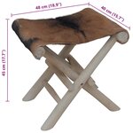 vidaXL Tabouret pliable Cuir véritable et bois de teck massif
