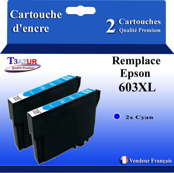 2x Cartouches Compatibles  avec Epson 603 603XL pour Epson WorkForce WF-2820DWF  WF-2830DWF  WF-2840DWF  WF-2850DWF  WF-2870DWF  WF2835-DWF Cyan