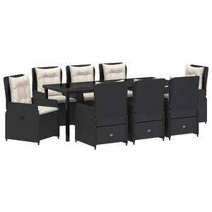 vidaXL Ensemble de salle à manger pour jardin 9 Pièces Noir polyrotin