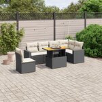 vidaXL Salon de jardin 7 Pièces avec coussins noir résine tressée