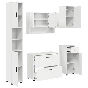 vidaXL Ensemble de mobilier de salle de bain 5 Pièces Blanc brillant