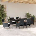 vidaXL Ensemble de Salle à Manger de Jardin en Poly Rotin Noir de 7 Pièces