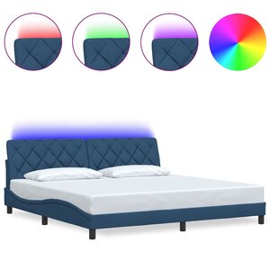 vidaXL Cadre de lit avec LED sans matelas bleu 200x200 cm tissu