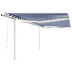 vidaXL Auvent automatique capteur de vent/LED 4x3 5 m Bleu et blanc