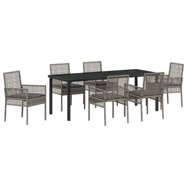 vidaXL Ensemble de salle à manger de jardin 7 pièces avec coussins gris en poly rattan