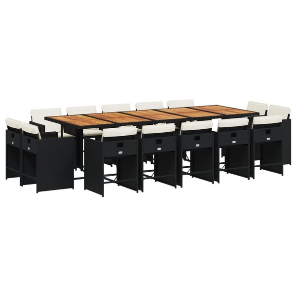 vidaXL Ensemble à manger de jardin 15 Pièces coussins noir résine tressée