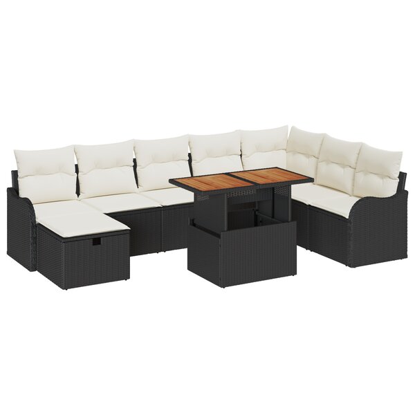 Ensemble de canapé jardin vidaXL 9 pièces avec coussins noir en rotin PE