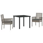 vidaXL Ensemble de Salle à Manger de Jardin 3 Pièces avec Coussins Gris Poly Rattan