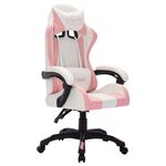 Chaise fauteuil siège pivotante de bureau informatique étude de jeux vidéo avec LED RVB Rose et similicuir rose 02_0024212