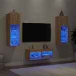 vidaXL Meuble TV muraux 4 Pièces avec lumières LED chêne sonoma