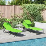 vidaXL Set de 2 Chaises Longues Pliantes avec Auvent Vert en Tissu Oxford 600D