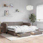 vidaXL Lit de jour avec gigogne et tiroirs taupe 100x200 cm tissu