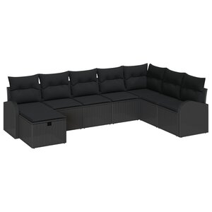 vidaXL Set de canapés de jardin 8 pièces avec coussins Noir Poly Rattan