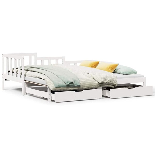 vidaXL Lit de jour avec gigogne et tiroirs sans matelas blanc 90x200cm