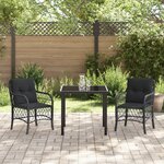 vidaXL Ensemble de Salle à Manger de Jardin de 3 Pièces avec Coussins Noir Poly Rattan