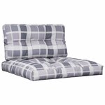 vidaXL Coussins de palette lot de 2 motif à carreaux gris tissu