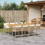 vidaXL Ensemble à manger de jardin et coussins 9 Pièces beige Poly rotin