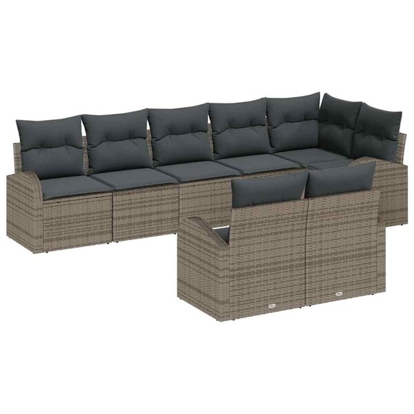 vidaXL Ensemble de canapé de jardin avec coussin 8 Pièces Gris Poly rotin