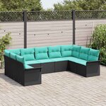 vidaXL Ensemble de canapé de jardin avec coussin 9 Pièces Noir polyrotin