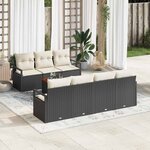 vidaXL Ensemble de canapé de jardin avec coussin 8 Pièces Noir Poly rotin