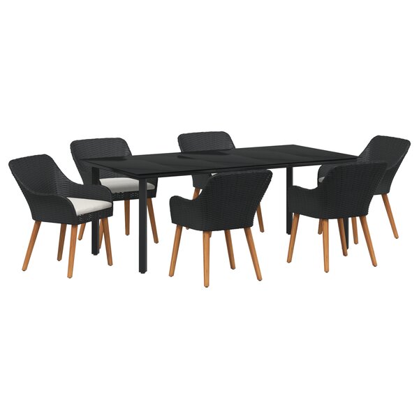 vidaXL Ensemble de 7 pièces jardin en poly rotin noir
