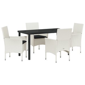 Ensemble de Salle à Manger de Jardin de 5 Pièces avec Coussins Rattan Poly Blanc