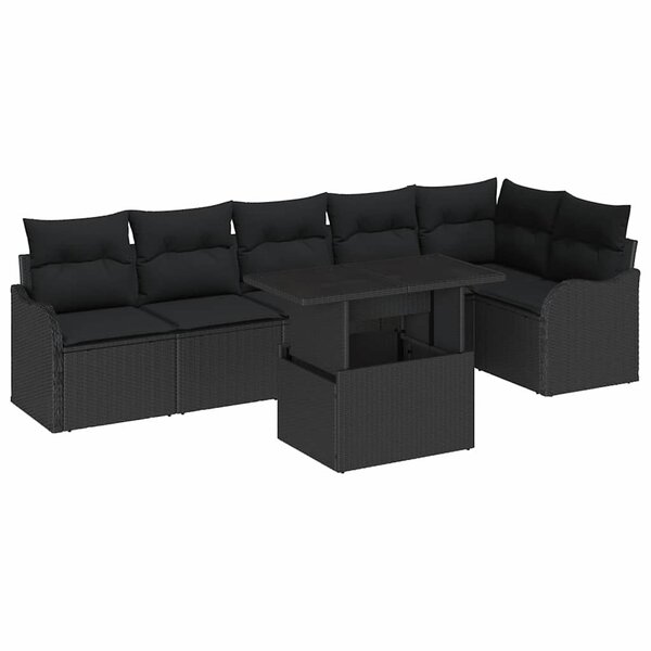 vidaXL Ensemble de canapé de jardin 7 Pièces Noir Poly Rattan