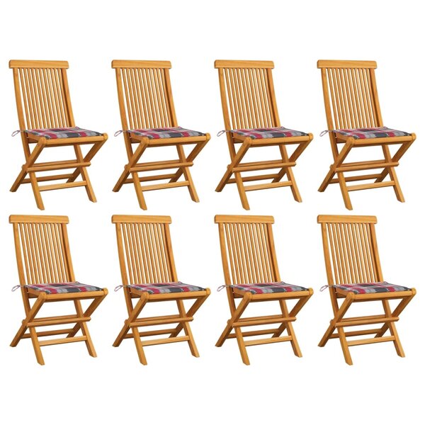 vidaXL Chaises de jardin coussins motif carreaux lot de 8 Teck massif