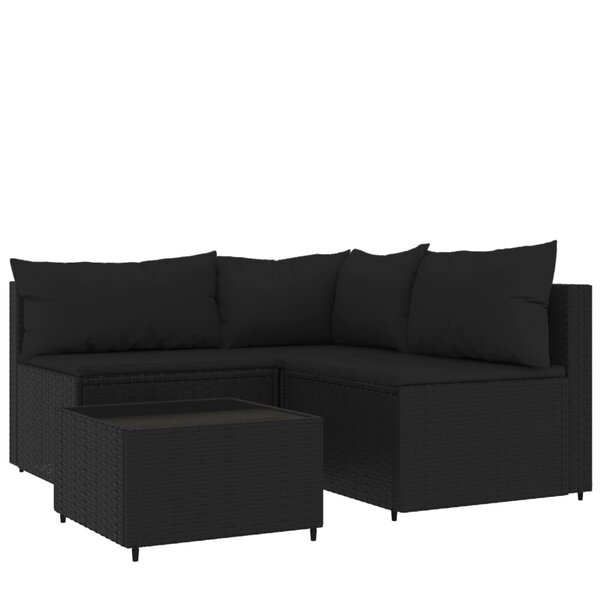 vidaXL Salon de jardin 4 Pièces avec coussins Noir Résine tressée