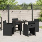 vidaXL Ensemble de salle à manger de jardin de 5 pièces avec coussins Noir Poly Rattan
