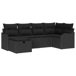 vidaXL Ensemble de canapé de jardin avec coussin 6 Pièces Noir Poly rotin