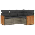 vidaXL Salon de jardin 4 Pièces avec coussins gris résine tressée