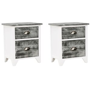 vidaXL Table de chevet 2 Pièces avec 2 tiroirs Gris et blanc