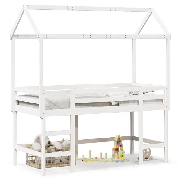 vidaXL Lit superposé avec échelle et toit sans matelas blanc 90x200 cm