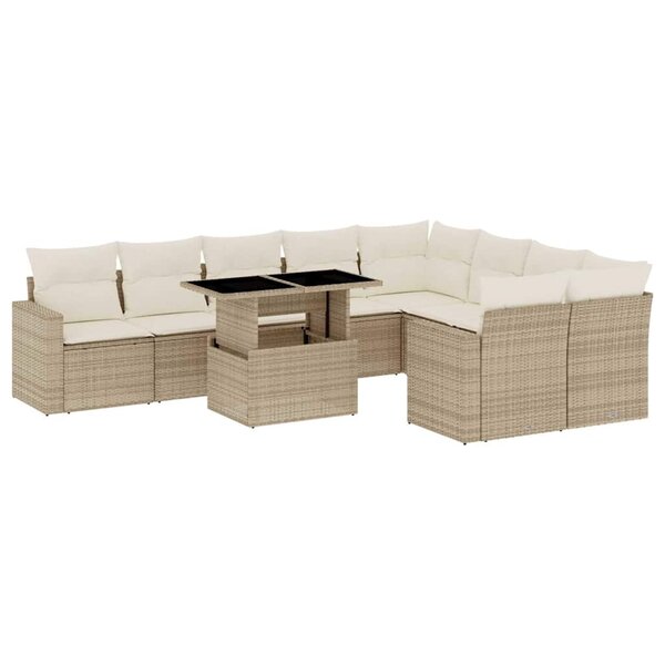 vidaXL Salon de jardin avec coussins 10 Pièces beige résine tressée