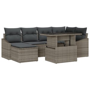 vidaXL Ensemble de Canapés de Jardin de 7 Pièces avec Coussins Gris Rattan Poly