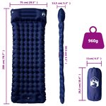 vidaXL Matelas de camping autogonflant oreiller 1 personne bleu marine