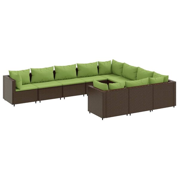 vidaXL Salon de jardin 10 Pièces avec coussins marron résine tressée